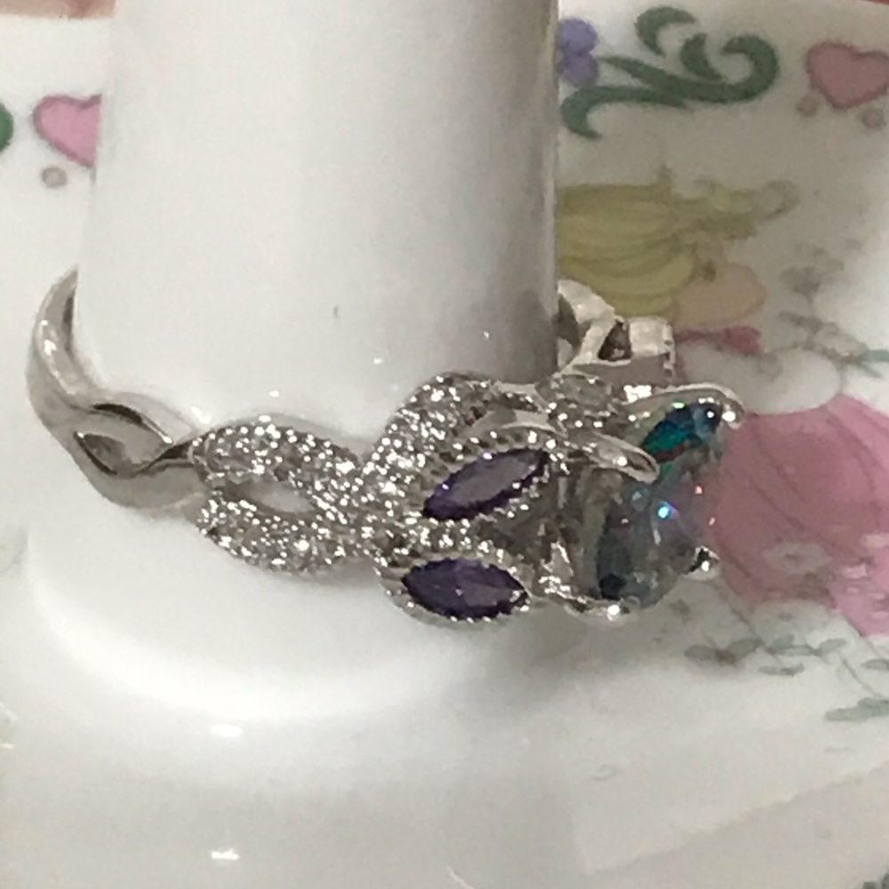 Mystic Topaz Set in White gold filled Ring - Picture 2 of 8